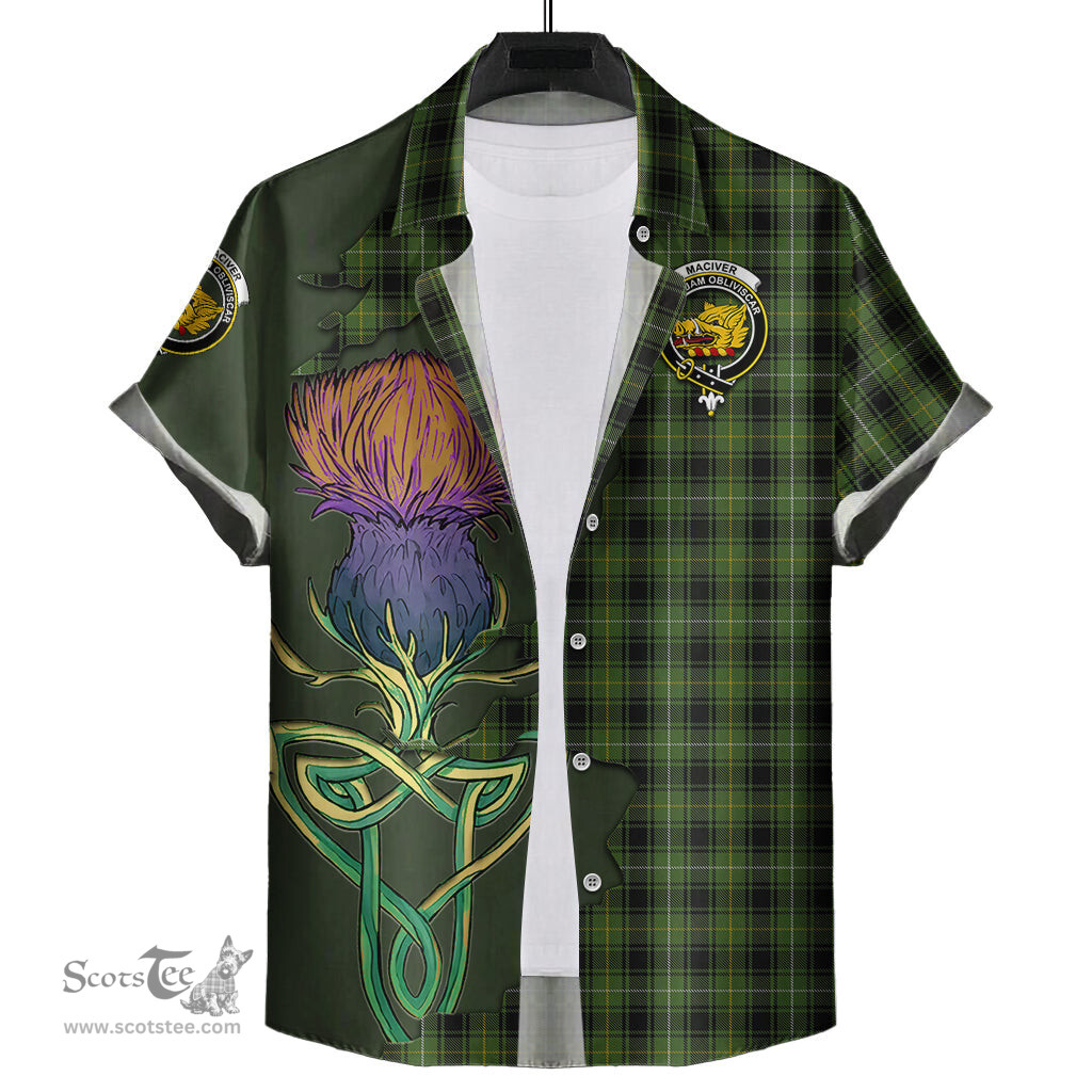 Scottish MacIver Hunting Clan Tartan Crest with Thistle and Scotland Map Tartan Plaid Shirt Scottish Plaid Tartan Plaid - ScotsTee - scotstee.com