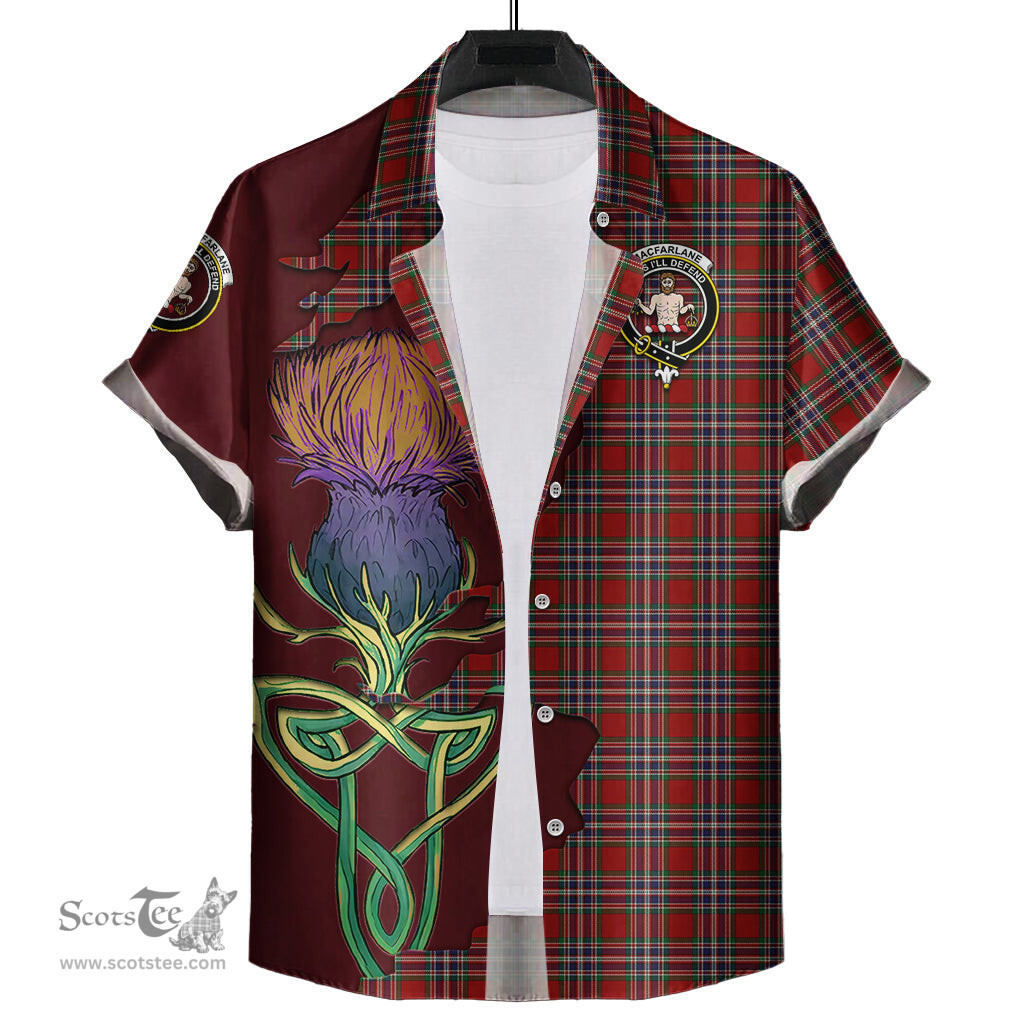 Scottish MacFarlane Red Clan Tartan Crest with Thistle and Scotland Map Tartan Plaid Shirt Scottish Plaid Tartan Plaid - ScotsTee - scotstee.com