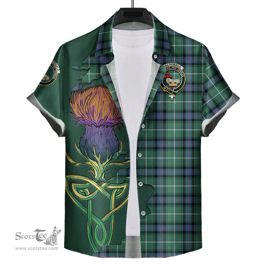 Scottish MacDonald of the Isles Hunting Ancient Clan Tartan Crest with Thistle and Scotland Map Tartan Plaid Shirt Scottish Plaid Tartan Plaid - ScotsTee - scotstee.com