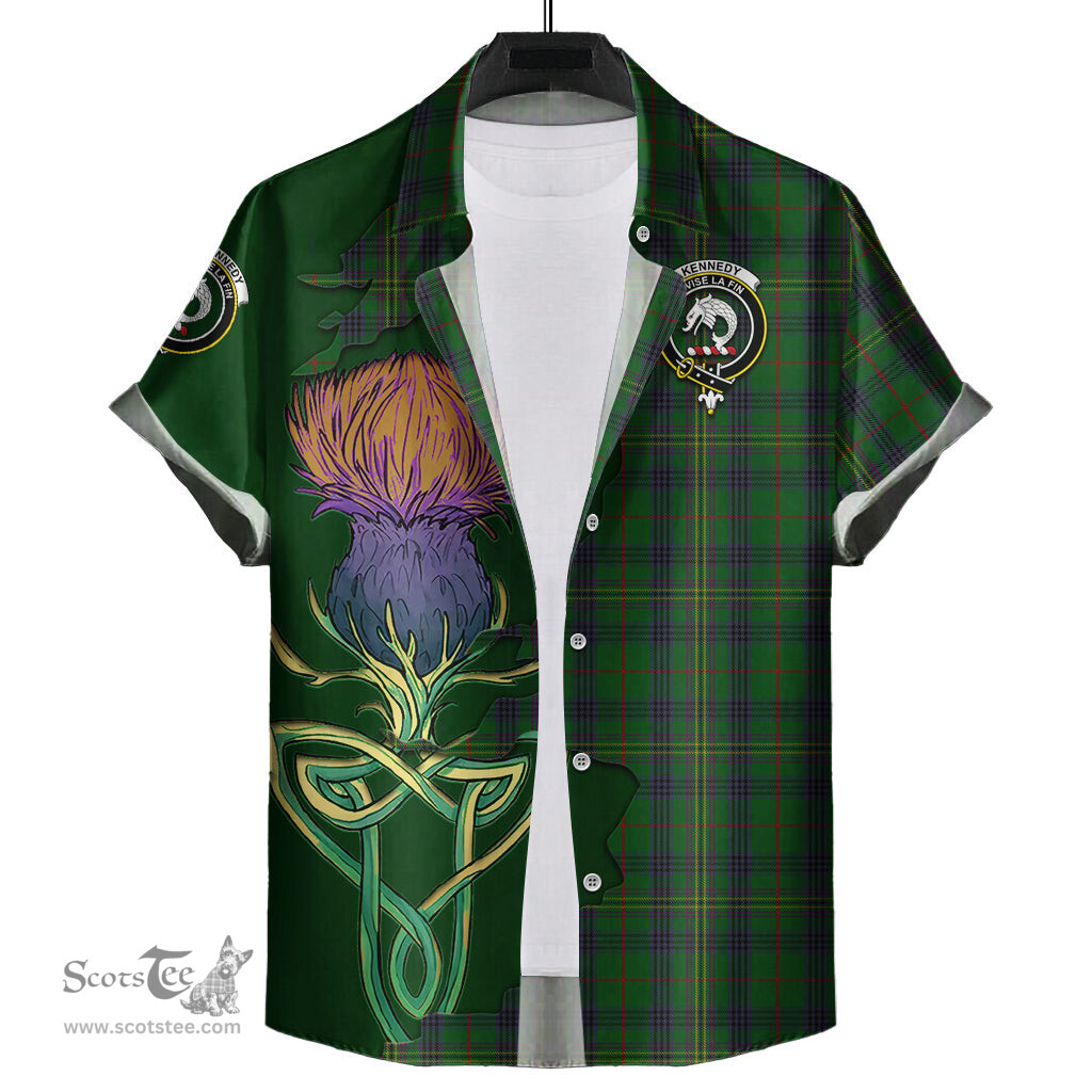 Scottish Kennedy Clan Tartan Crest with Thistle and Scotland Map Tartan Plaid Shirt Scottish Plaid Tartan Plaid - ScotsTee - scotstee.com