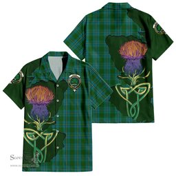 Scottish Irvine of Bonshaw Clan Tartan Crest with Thistle and Scotland Map Tartan Plaid Shirt Scottish Plaid Tartan Plaid - ScotsTee - scotstee.com