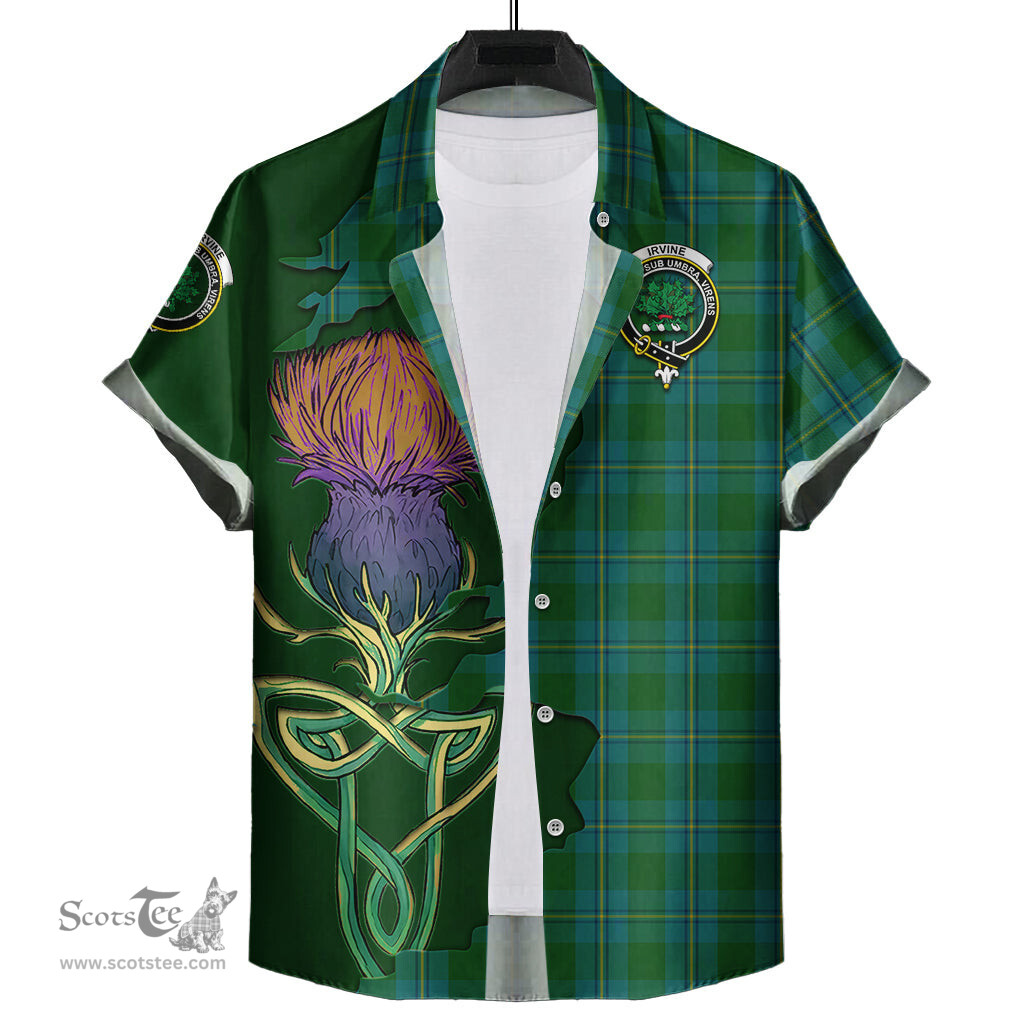 Scottish Irvine of Bonshaw Clan Tartan Crest with Thistle and Scotland Map Tartan Plaid Shirt Scottish Plaid Tartan Plaid - ScotsTee - scotstee.com