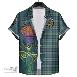 Scottish Leslie Hunting Ancient Clan Tartan Crest with Thistle and Scotland Map Tartan Plaid Shirt Scottish Plaid Tartan Plaid - ScotsTee - scotstee.com