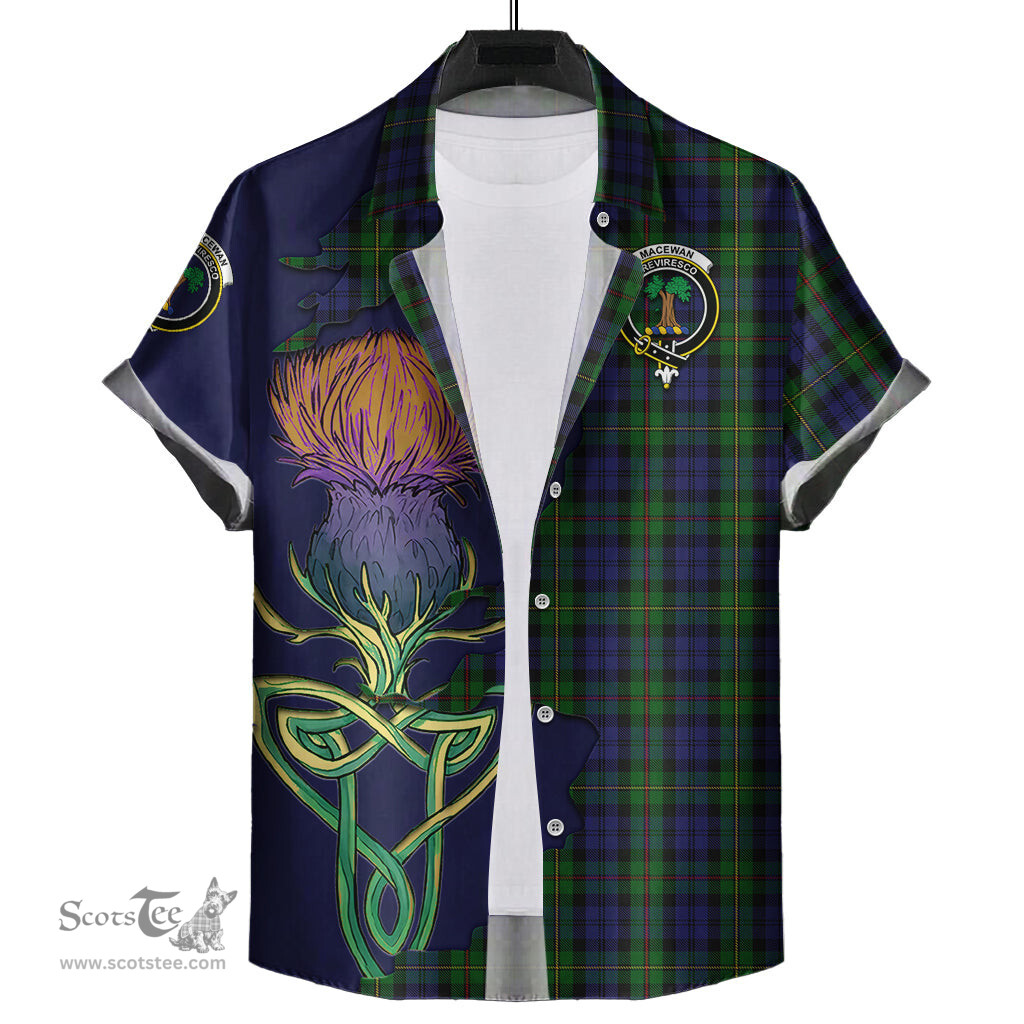 Scottish MacEwan - MacEwen Clan Tartan Crest with Thistle and Scotland Map Tartan Plaid Shirt Scottish Plaid Tartan Plaid - ScotsTee - scotstee.com