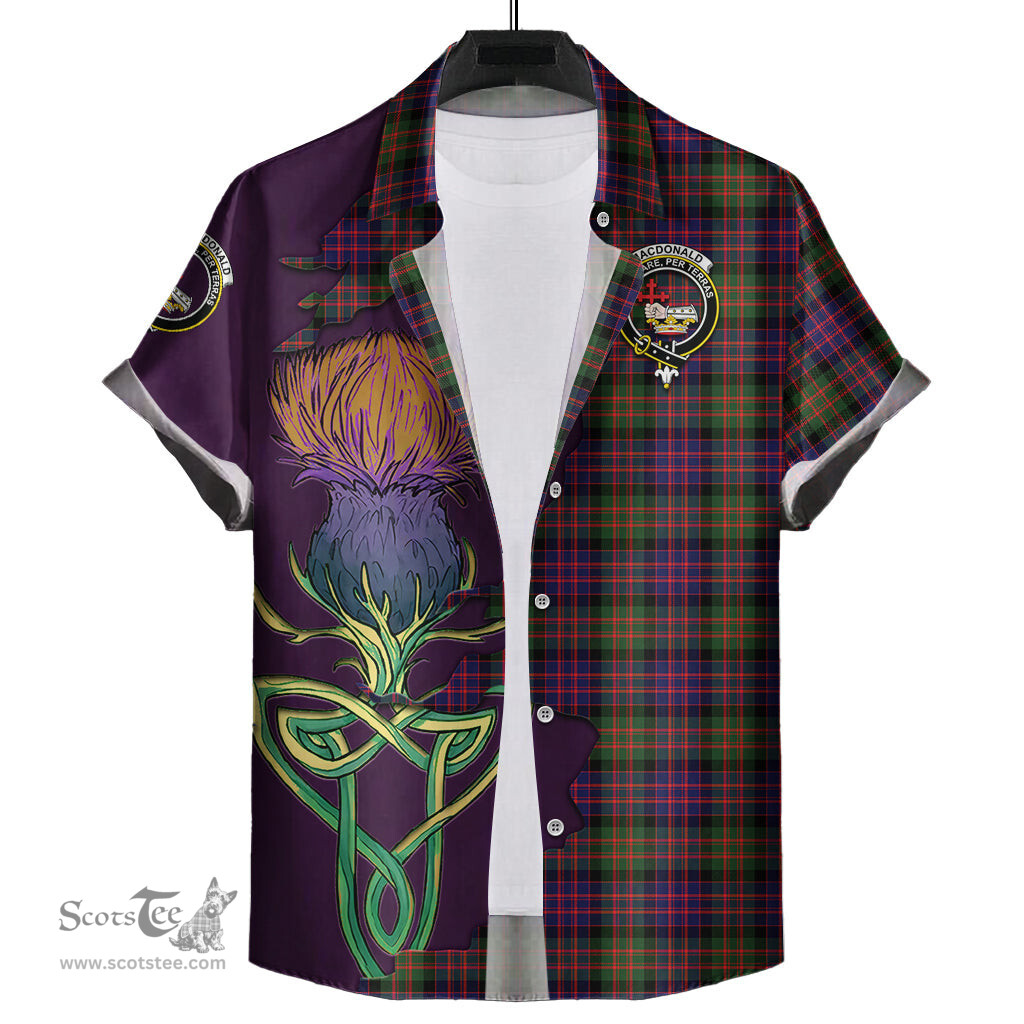 Scottish MacDonald Modern Clan Tartan Crest with Thistle and Scotland Map Tartan Plaid Shirt Scottish Plaid Tartan Plaid - ScotsTee - scotstee.com