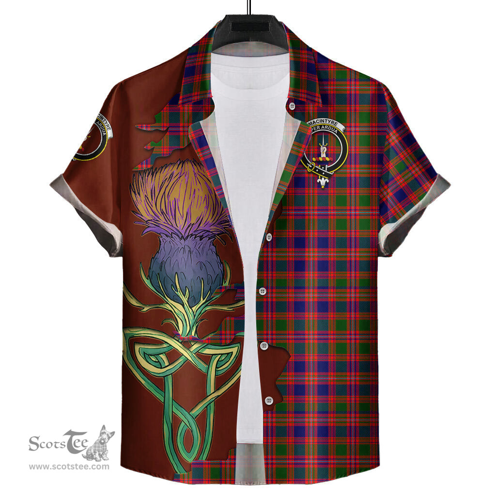 Scottish MacIntyre Modern Clan Tartan Crest with Thistle and Scotland Map Tartan Plaid Shirt Scottish Plaid Tartan Plaid - ScotsTee - scotstee.com