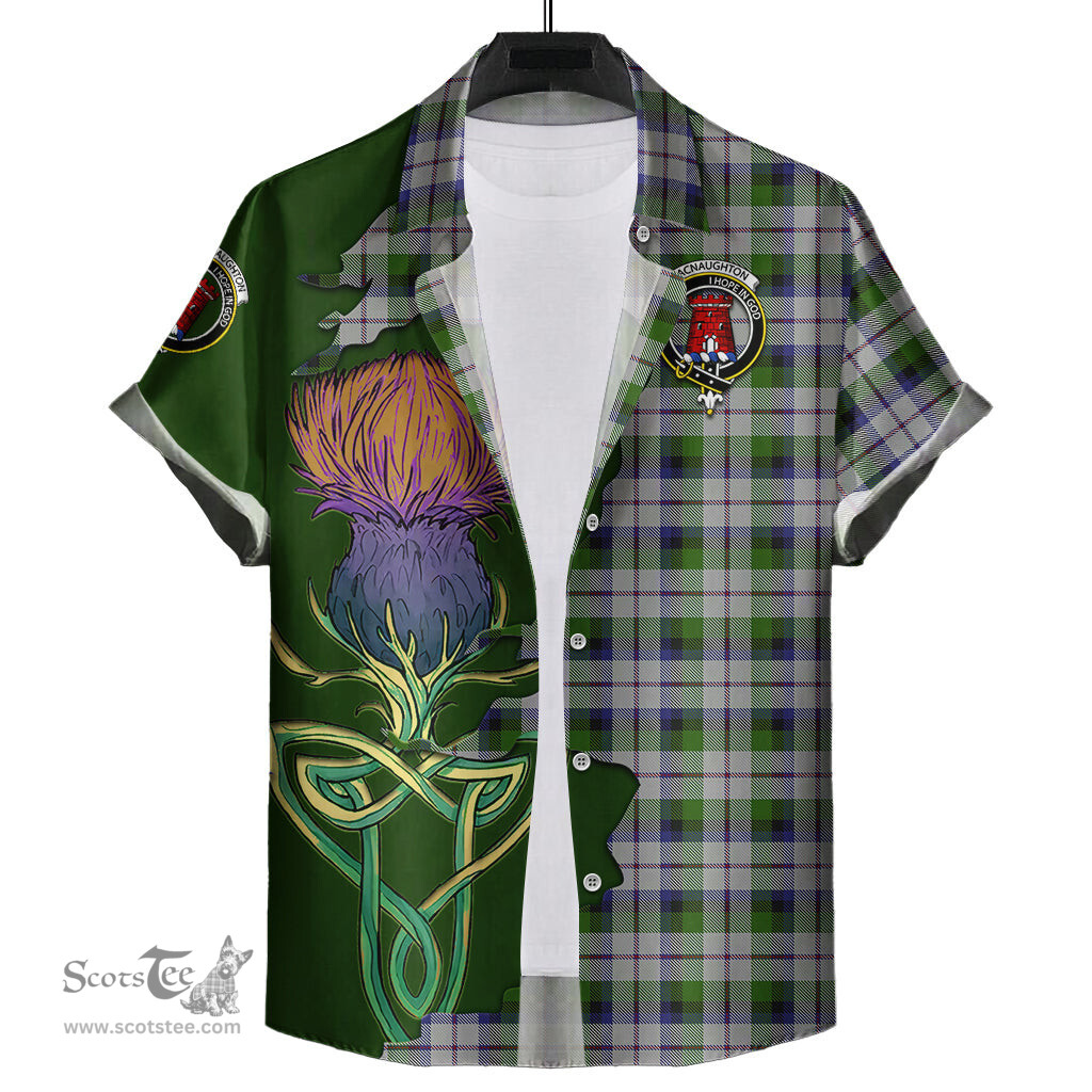 Scottish MacNaughton Dress Clan Tartan Crest with Thistle and Scotland Map Tartan Plaid Shirt Scottish Plaid Tartan Plaid - ScotsTee - scotstee.com