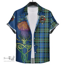 Scottish MacLeod of Harris Ancient Clan Tartan Crest with Thistle and Scotland Map Tartan Plaid Shirt Scottish Plaid Tartan Plaid - ScotsTee - scotstee.com