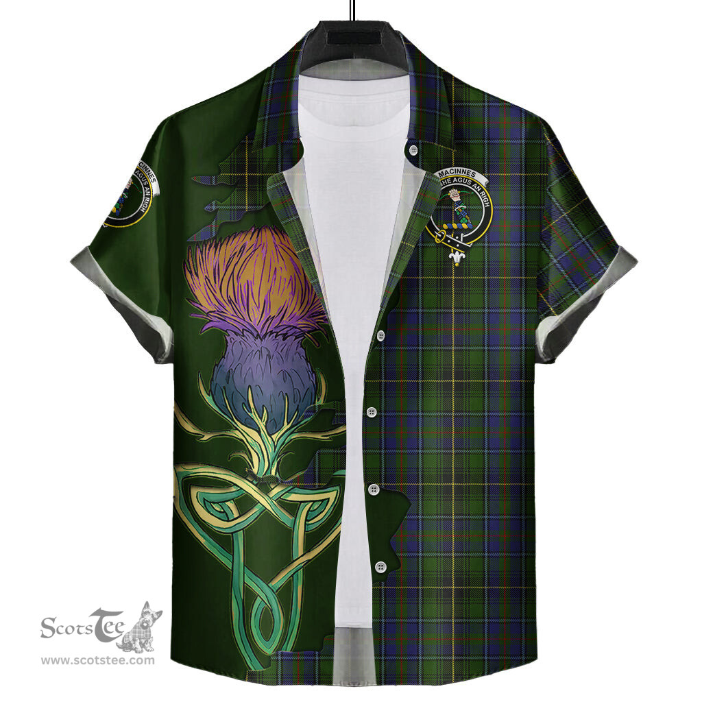 Scottish MacInnes Clan Tartan Crest with Thistle and Scotland Map Tartan Plaid Shirt Scottish Plaid Tartan Plaid - ScotsTee - scotstee.com
