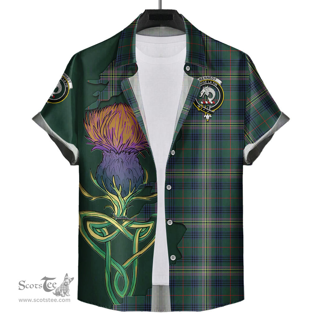 Scottish Kennedy Modern Clan Tartan Crest with Thistle and Scotland Map Tartan Plaid Shirt Scottish Plaid Tartan Plaid - ScotsTee - scotstee.com