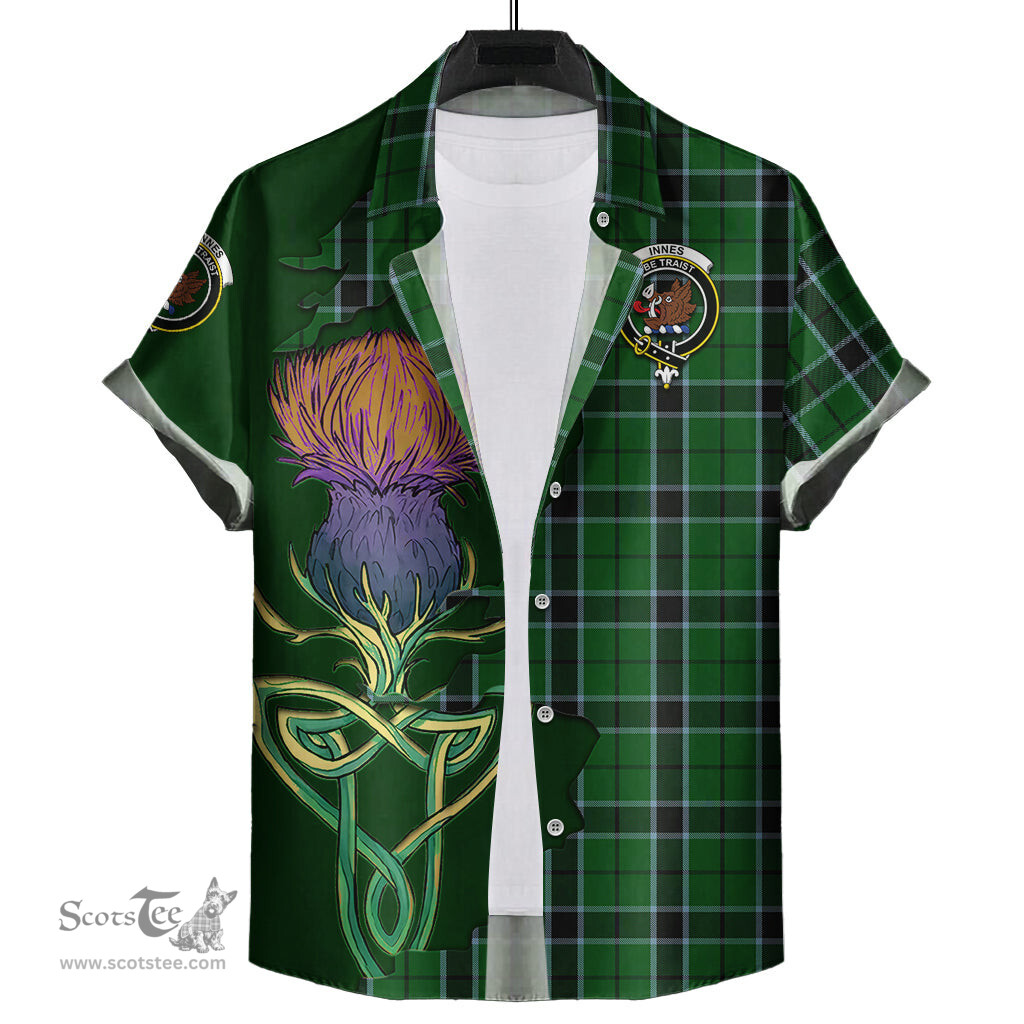 Scottish Innes Hunting Clan Tartan Crest with Thistle and Scotland Map Tartan Plaid Shirt Scottish Plaid Tartan Plaid - ScotsTee - scotstee.com