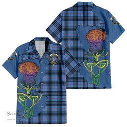 Scottish MacKay Blue Clan Tartan Crest with Thistle and Scotland Map Tartan Plaid Shirt Scottish Plaid Tartan Plaid - ScotsTee - scotstee.com