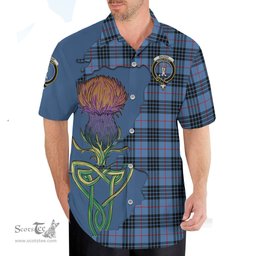 Scottish MacKay Blue Clan Tartan Crest with Thistle and Scotland Map Tartan Plaid Shirt Scottish Plaid Tartan Plaid - ScotsTee - scotstee.com