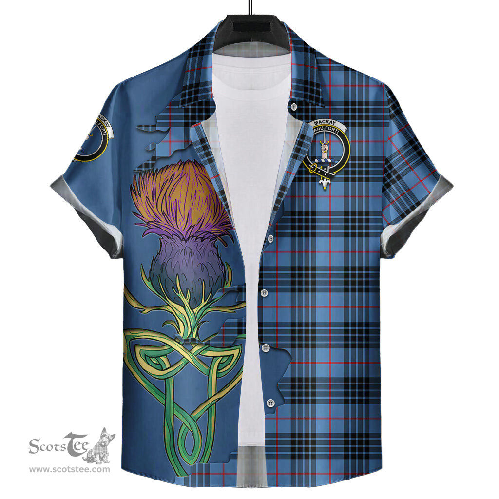 Scottish MacKay Blue Clan Tartan Crest with Thistle and Scotland Map Tartan Plaid Shirt Scottish Plaid Tartan Plaid - ScotsTee - scotstee.com
