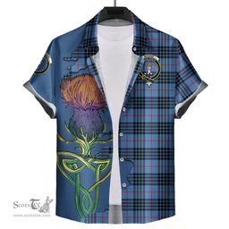 Scottish MacKay Blue Clan Tartan Crest with Thistle and Scotland Map Tartan Plaid Shirt Scottish Plaid Tartan Plaid - ScotsTee - scotstee.com
