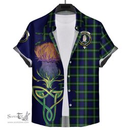 Scottish Lamont Modern Clan Tartan Crest with Thistle and Scotland Map Tartan Plaid Shirt Scottish Plaid Tartan Plaid - ScotsTee - scotstee.com