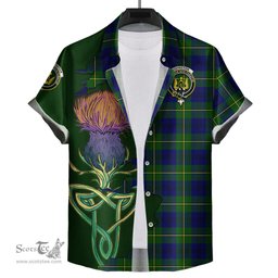 Scottish Johnston Modern Clan Tartan Crest with Thistle and Scotland Map Tartan Plaid Shirt Scottish Plaid Tartan Plaid - ScotsTee - scotstee.com