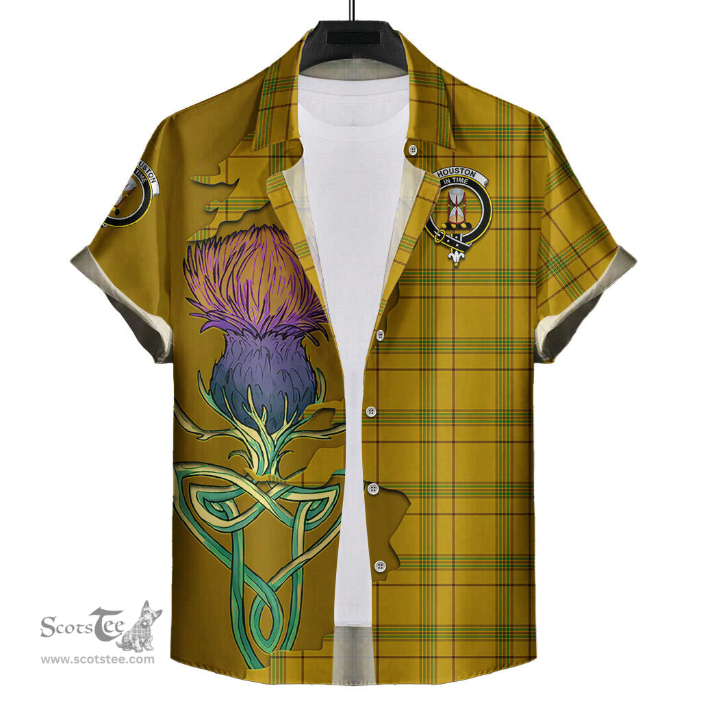 Scottish Houston Clan Tartan Crest with Thistle and Scotland Map Tartan Plaid Shirt Scottish Plaid Tartan Plaid - ScotsTee - scotstee.com