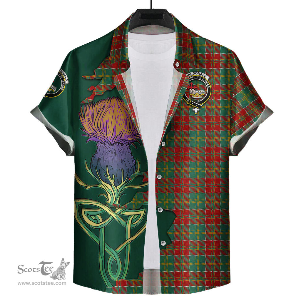 Scottish MacDonald of Kingsburgh Clan Tartan Crest with Thistle and Scotland Map Tartan Plaid Shirt Scottish Plaid Tartan Plaid - ScotsTee - scotstee.com