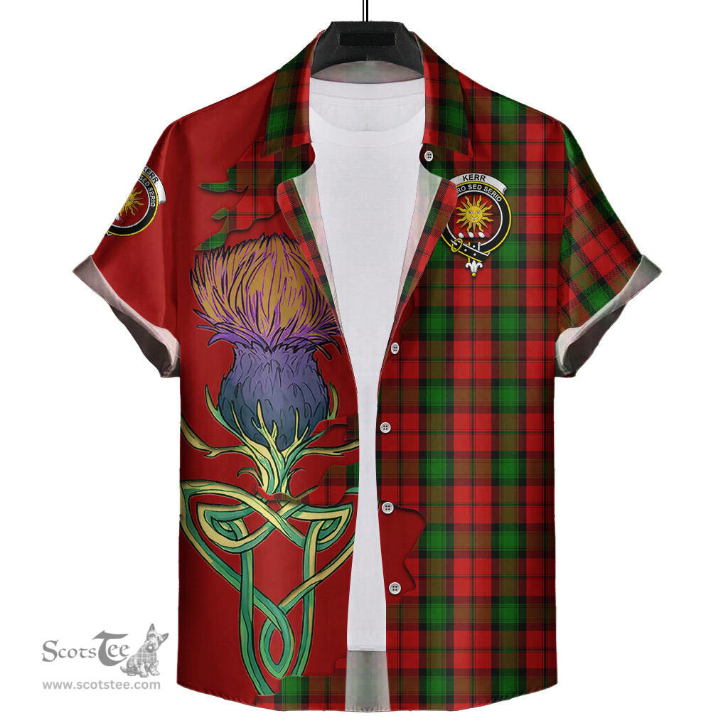 Scottish Kerr Clan Tartan Crest with Thistle and Scotland Map Tartan Plaid Shirt Scottish Plaid Tartan Plaid - ScotsTee - scotstee.com