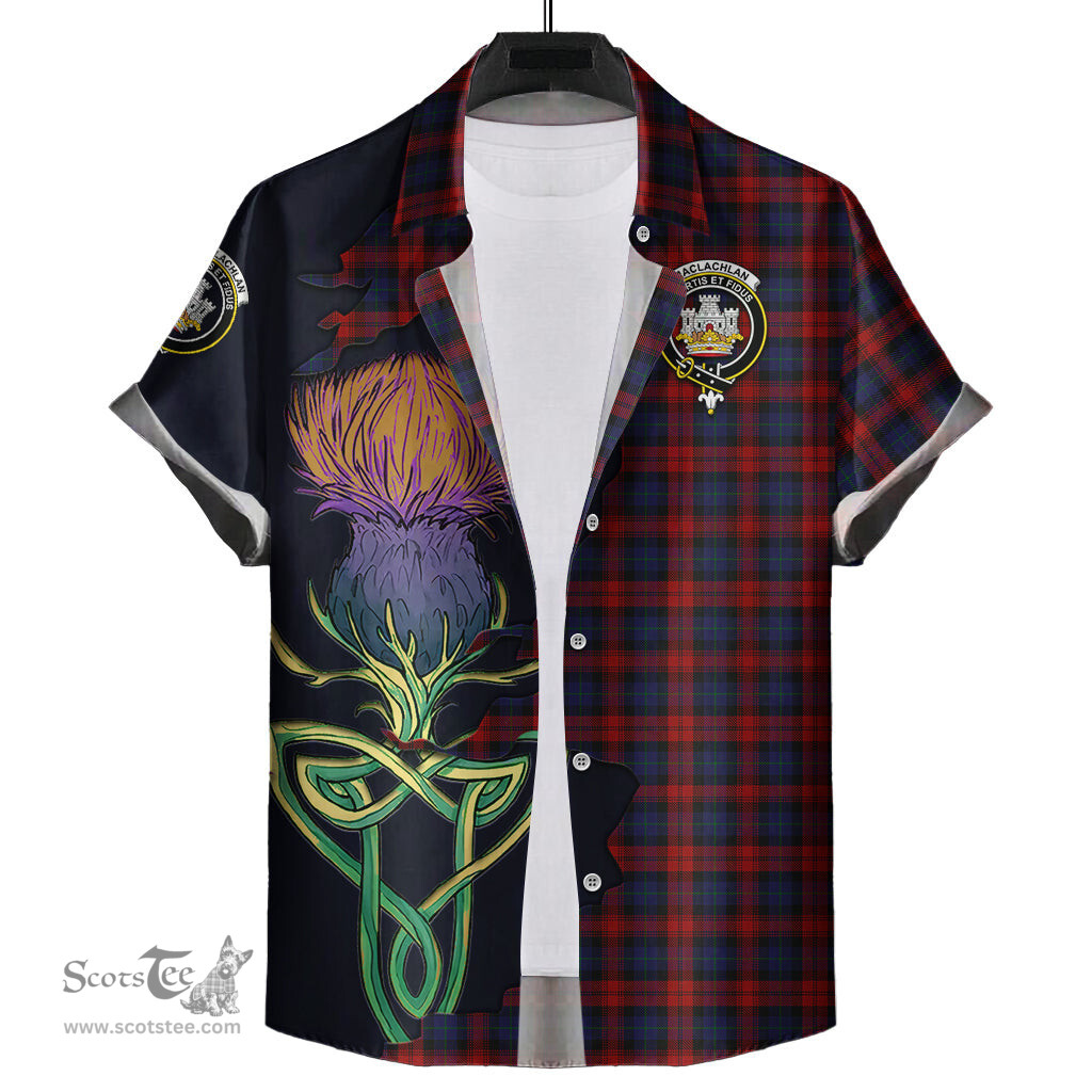 Scottish MacLachlan Clan Tartan Crest with Thistle and Scotland Map Tartan Plaid Shirt Scottish Plaid Tartan Plaid - ScotsTee - scotstee.com