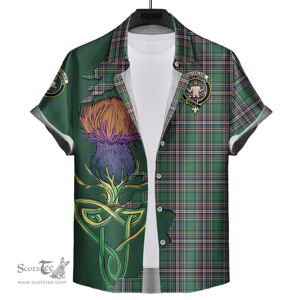 Scottish MacFarlane Hunting Ancient Clan Tartan Crest with Thistle and Scotland Map Tartan Plaid Shirt Scottish Plaid Tartan Plaid - ScotsTee - scotstee.com