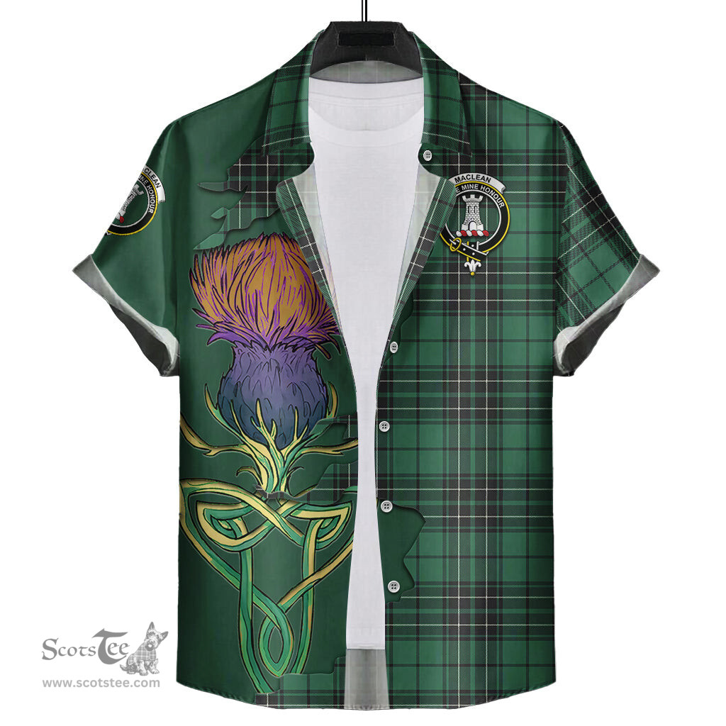 Scottish MacLean Hunting Ancient Clan Tartan Crest with Thistle and Scotland Map Tartan Plaid Shirt Scottish Plaid Tartan Plaid - ScotsTee - scotstee.com