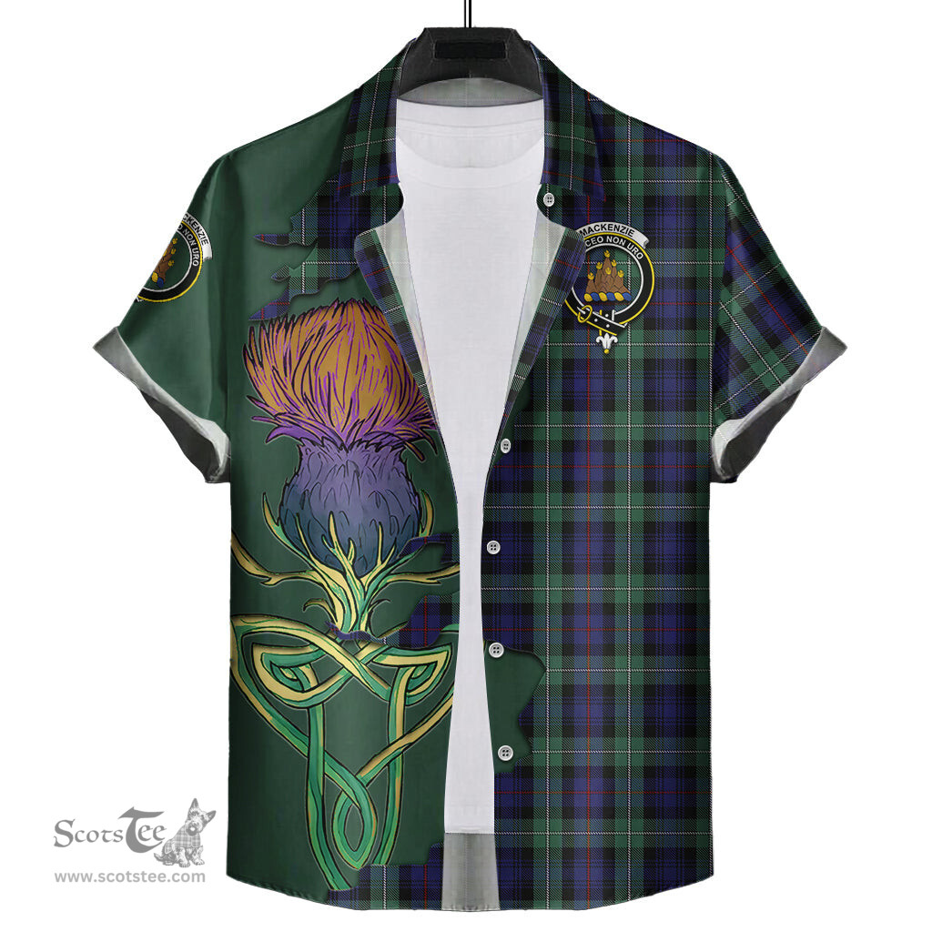 Scottish MacKenzie Hunting Green Clan Tartan Crest with Thistle and Scotland Map Tartan Plaid Shirt Scottish Plaid Tartan Plaid - ScotsTee - scotstee.com