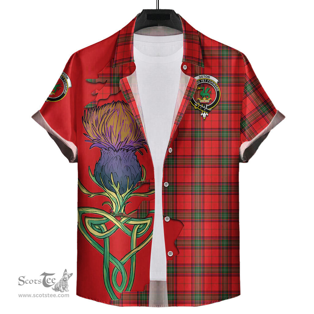 Scottish Seton Modern Clan Tartan Crest with Thistle and Scotland Map Tartan Plaid Shirt Scottish Plaid Tartan Plaid - ScotsTee - scotstee.com