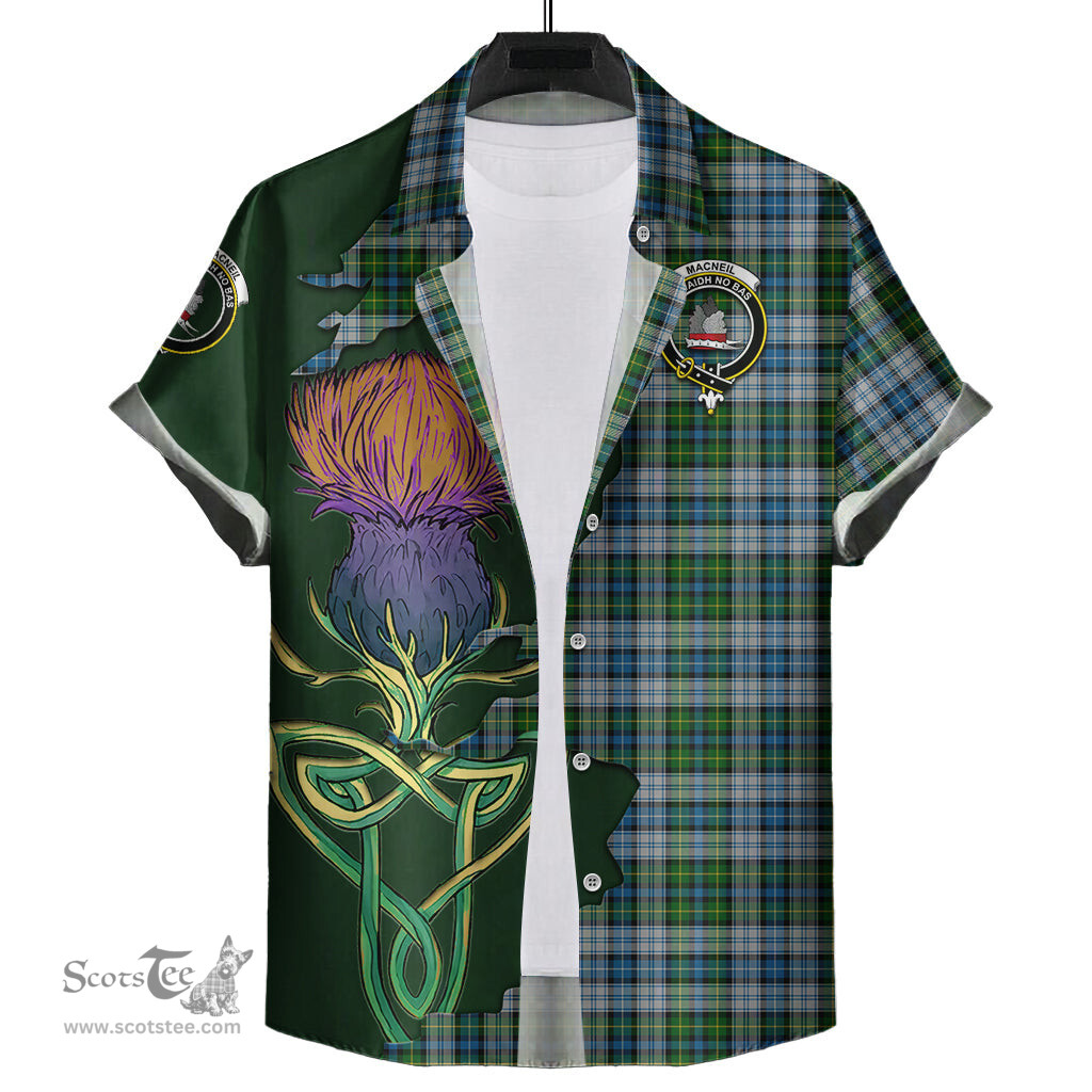 Scottish MacNeil Dress Clan Tartan Crest with Thistle and Scotland Map Tartan Plaid Shirt Scottish Plaid Tartan Plaid - ScotsTee - scotstee.com
