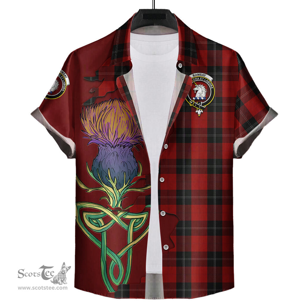 Scottish Ramsay Clan Tartan Crest with Thistle and Scotland Map Tartan Plaid Shirt Scottish Plaid Tartan Plaid - ScotsTee - scotstee.com