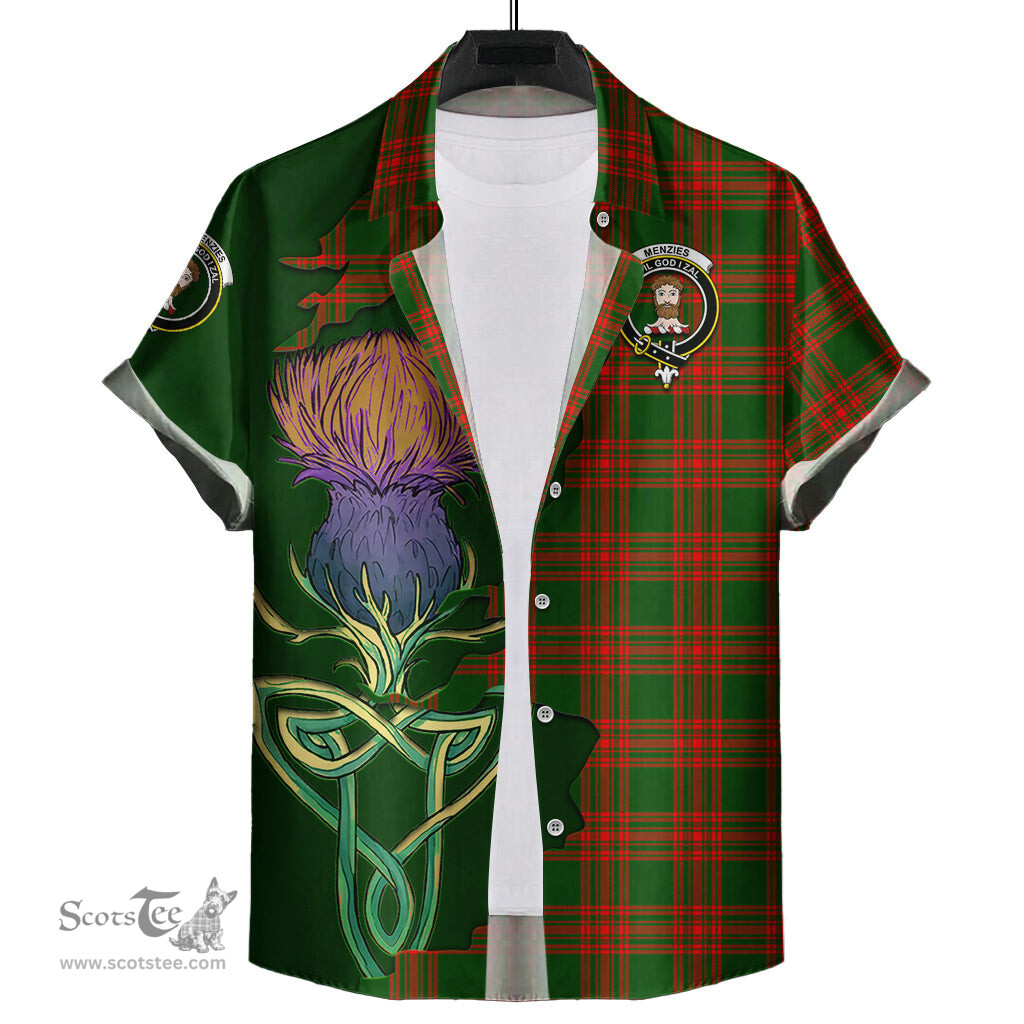 Scottish Menzies Green Modern Clan Tartan Crest with Thistle and Scotland Map Tartan Plaid Shirt Scottish Plaid Tartan Plaid - ScotsTee - scotstee.com