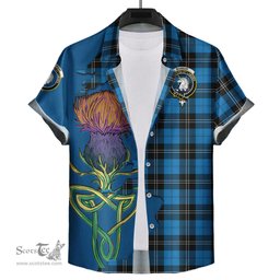 Scottish Ramsay Blue Ancient Clan Tartan Crest with Thistle and Scotland Map Tartan Plaid Shirt Scottish Plaid Tartan Plaid - ScotsTee - scotstee.com