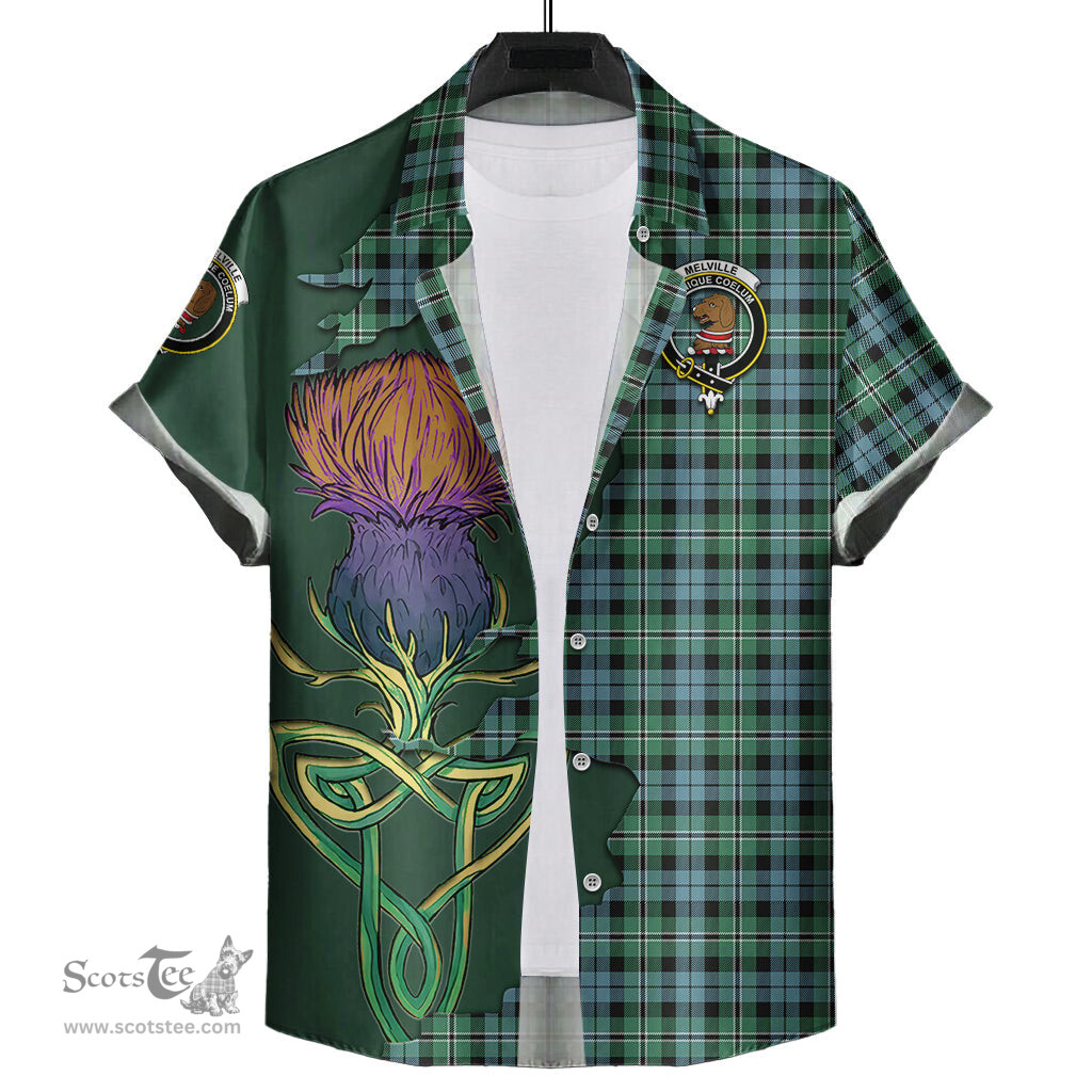 Scottish Melville Ancient Clan Tartan Crest with Thistle and Scotland Map Tartan Plaid Shirt Scottish Plaid Tartan Plaid - ScotsTee - scotstee.com