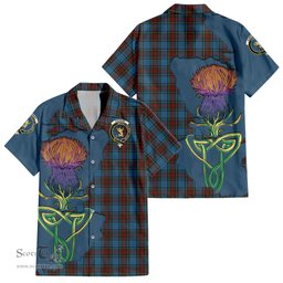Scottish Stewart Royal Blue Clan Tartan Crest with Thistle and Scotland Map Tartan Plaid Shirt Scottish Plaid Tartan Plaid - ScotsTee - scotstee.com