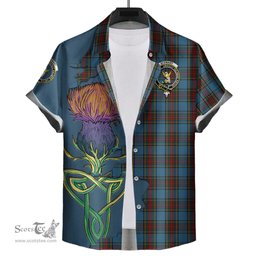 Scottish Stewart Royal Blue Clan Tartan Crest with Thistle and Scotland Map Tartan Plaid Shirt Scottish Plaid Tartan Plaid - ScotsTee - scotstee.com