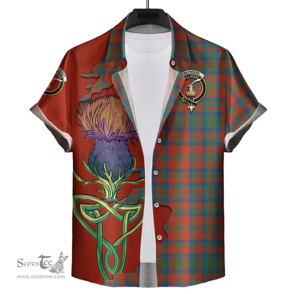 Scottish Matheson Ancient Clan Tartan Crest with Thistle and Scotland Map Tartan Plaid Shirt Scottish Plaid Tartan Plaid - ScotsTee - scotstee.com