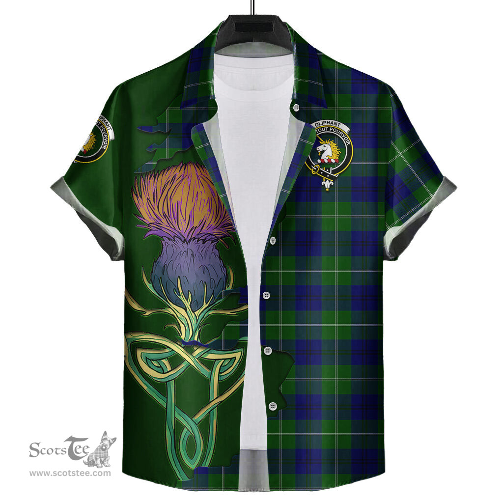 Scottish Oliphant Modern Clan Tartan Crest with Thistle and Scotland Map Tartan Plaid Shirt Scottish Plaid Tartan Plaid - ScotsTee - scotstee.com