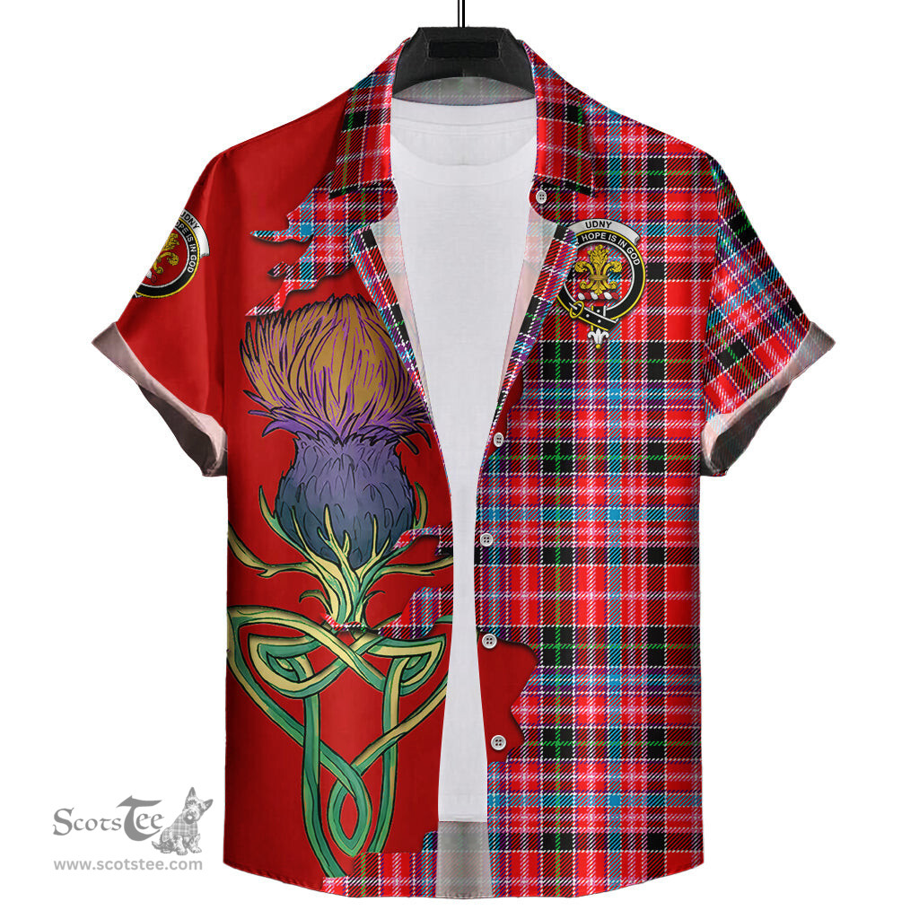 Scottish Udny Clan Tartan Crest with Thistle and Scotland Map Tartan Plaid Shirt Scottish Plaid Tartan Plaid - ScotsTee - scotstee.com