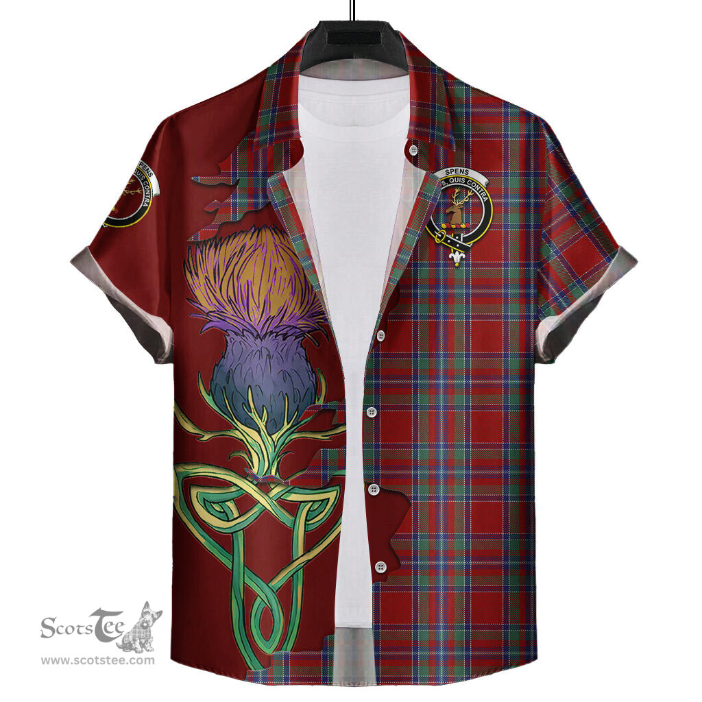 Scottish Spens Clan Tartan Crest with Thistle and Scotland Map Tartan Plaid Shirt Scottish Plaid Tartan Plaid - ScotsTee - scotstee.com
