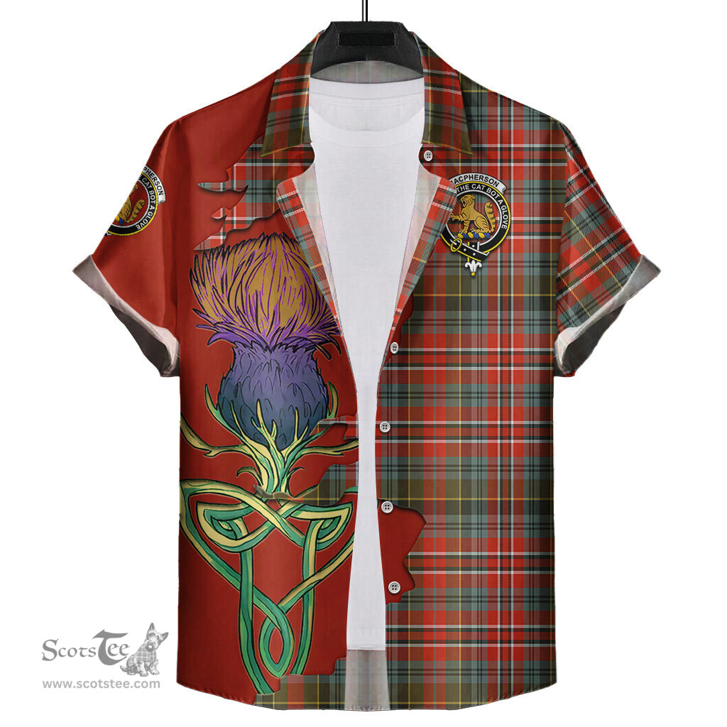 Scottish MacPherson Weathered Clan Tartan Crest with Thistle and Scotland Map Tartan Plaid Shirt Scottish Plaid Tartan Plaid - ScotsTee - scotstee.com