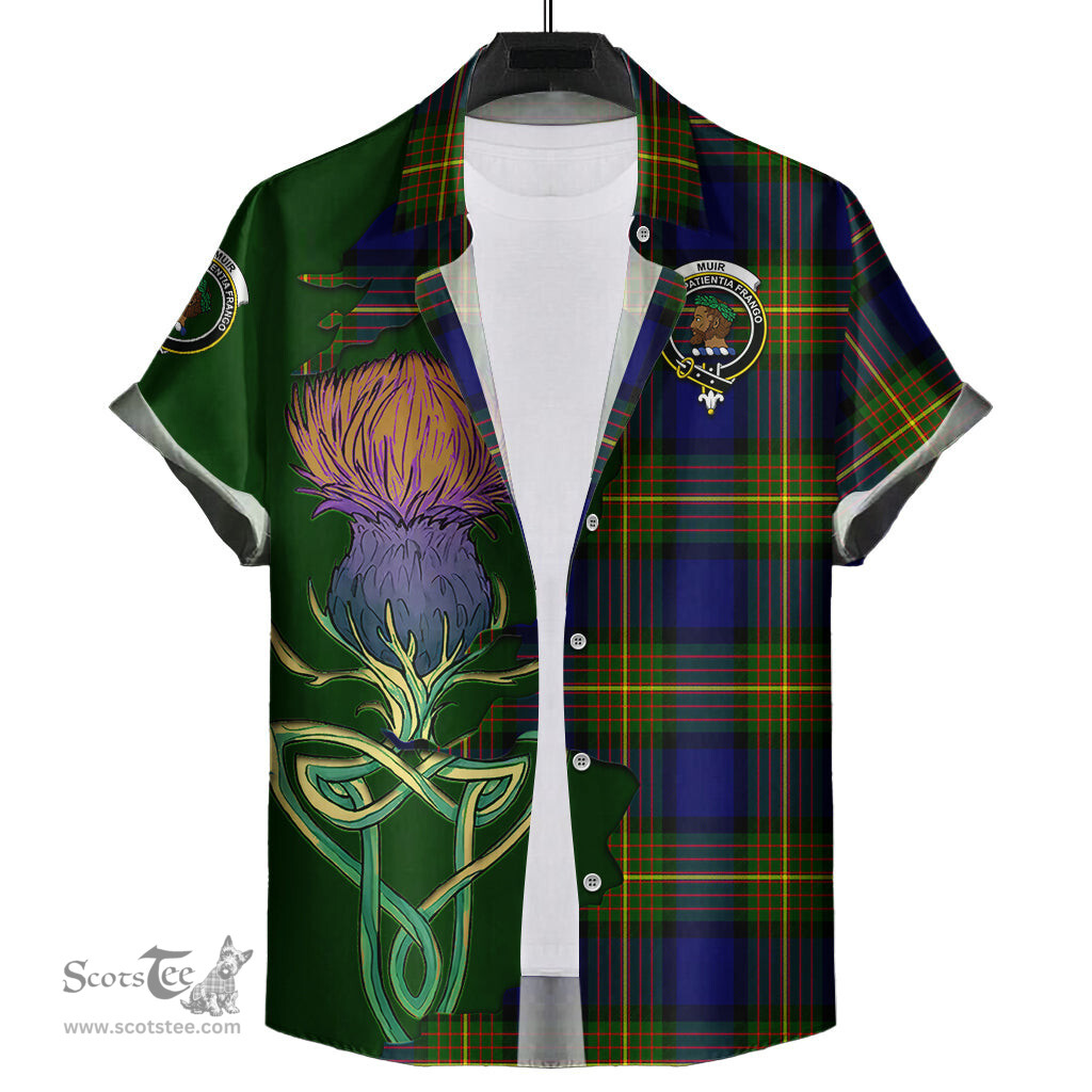 Scottish Muir Clan Tartan Crest with Thistle and Scotland Map Tartan Plaid Shirt Scottish Plaid Tartan Plaid - ScotsTee - scotstee.com