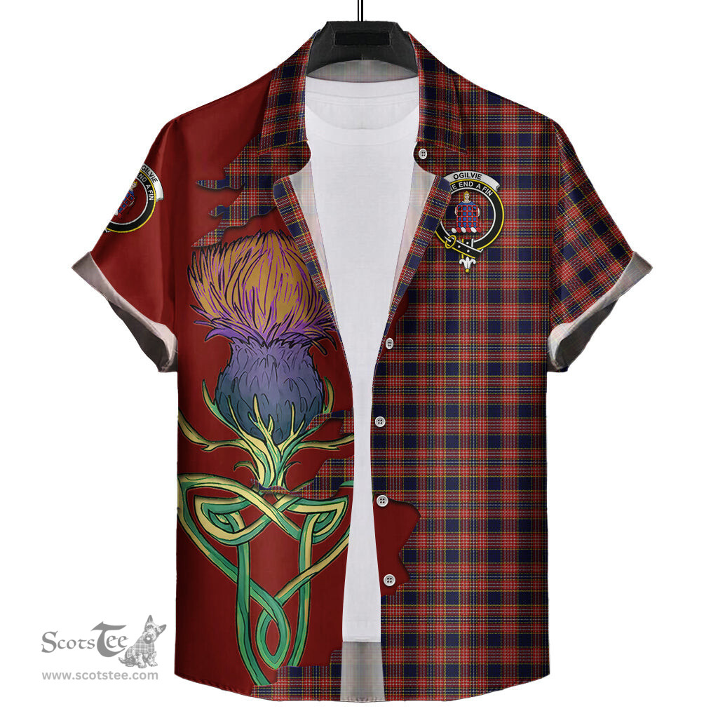 Scottish Ogilvie (Ogilvy) Clan Tartan Crest with Thistle and Scotland Map Tartan Plaid Shirt Scottish Plaid Tartan Plaid - ScotsTee - scotstee.com