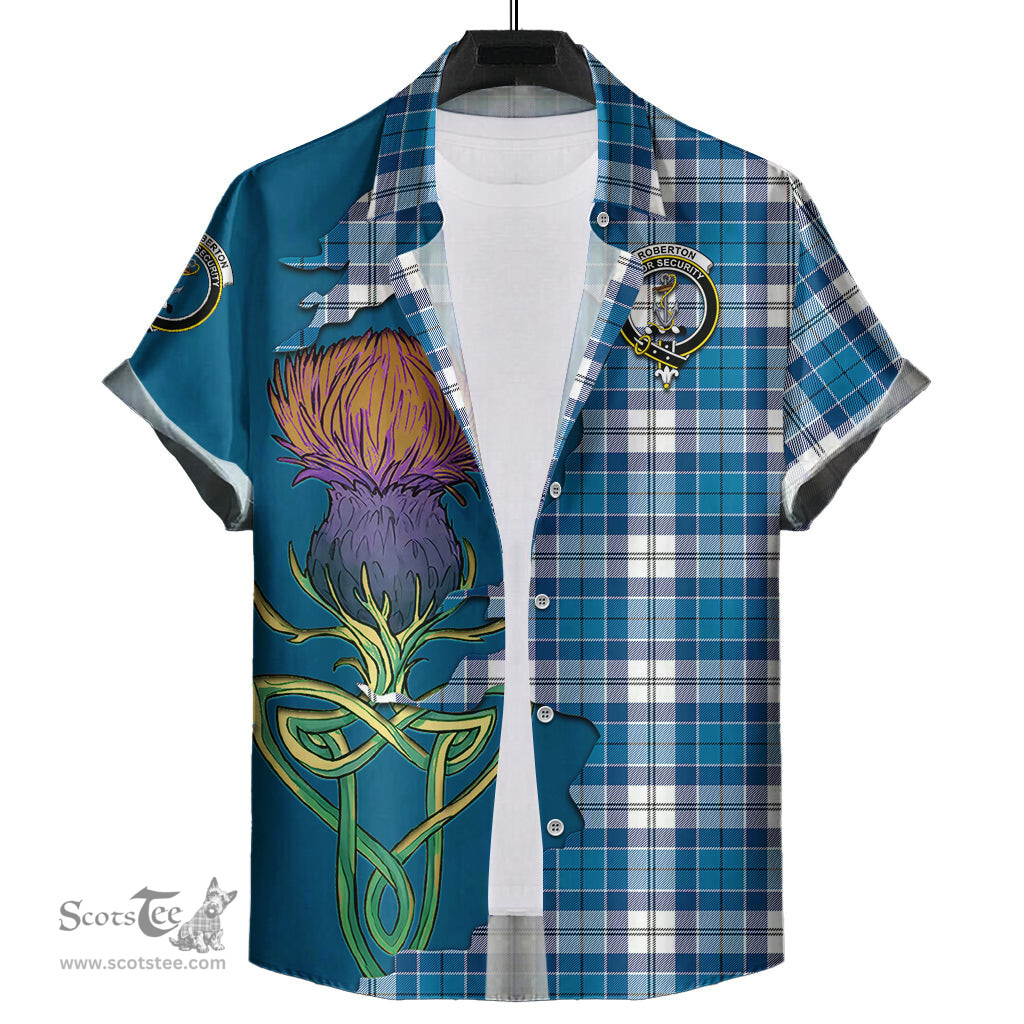 Scottish Roberton Clan Tartan Crest with Thistle and Scotland Map Tartan Plaid Shirt Scottish Plaid Tartan Plaid - ScotsTee - scotstee.com