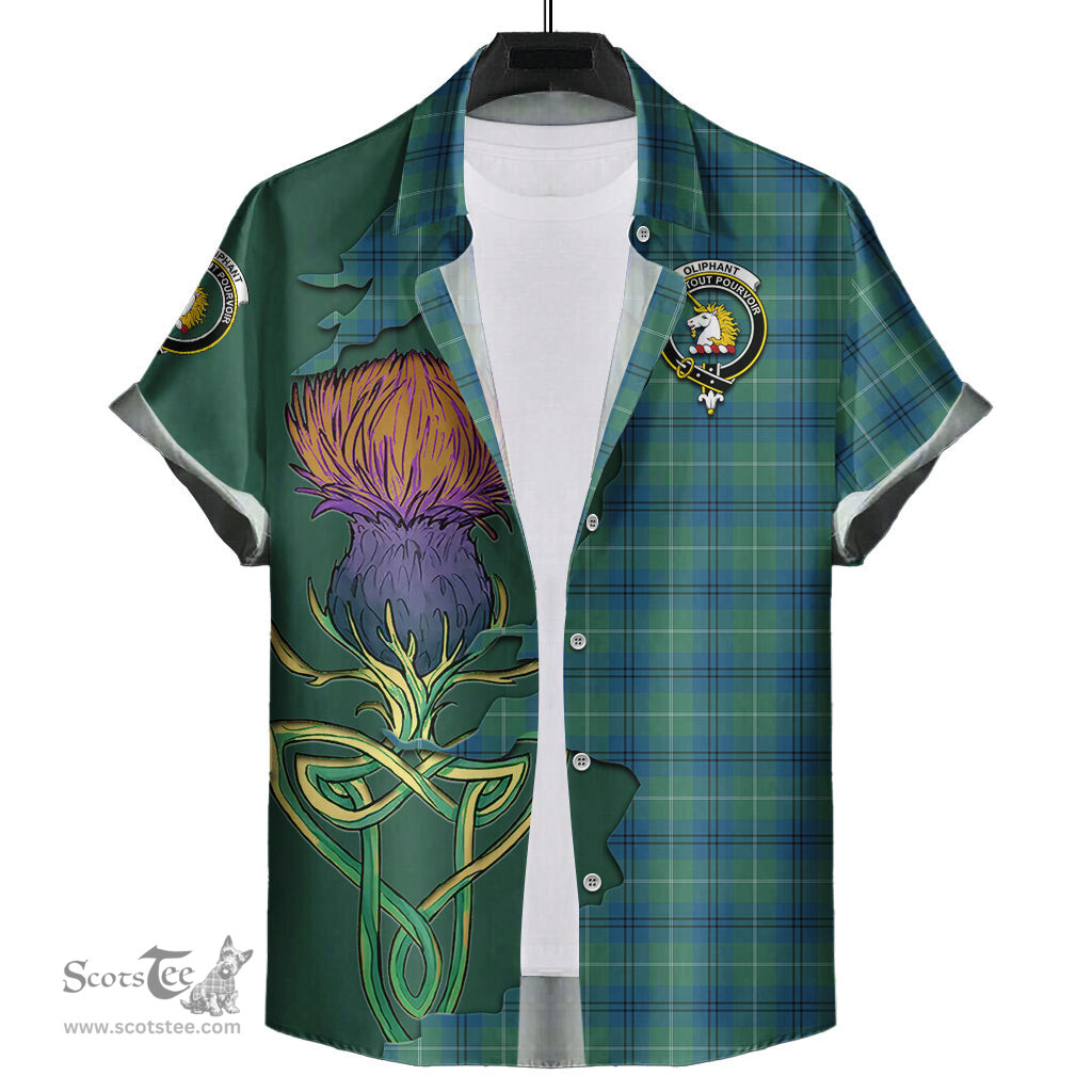 Scottish Oliphant Ancient Clan Tartan Crest with Thistle and Scotland Map Tartan Plaid Shirt Scottish Plaid Tartan Plaid - ScotsTee - scotstee.com