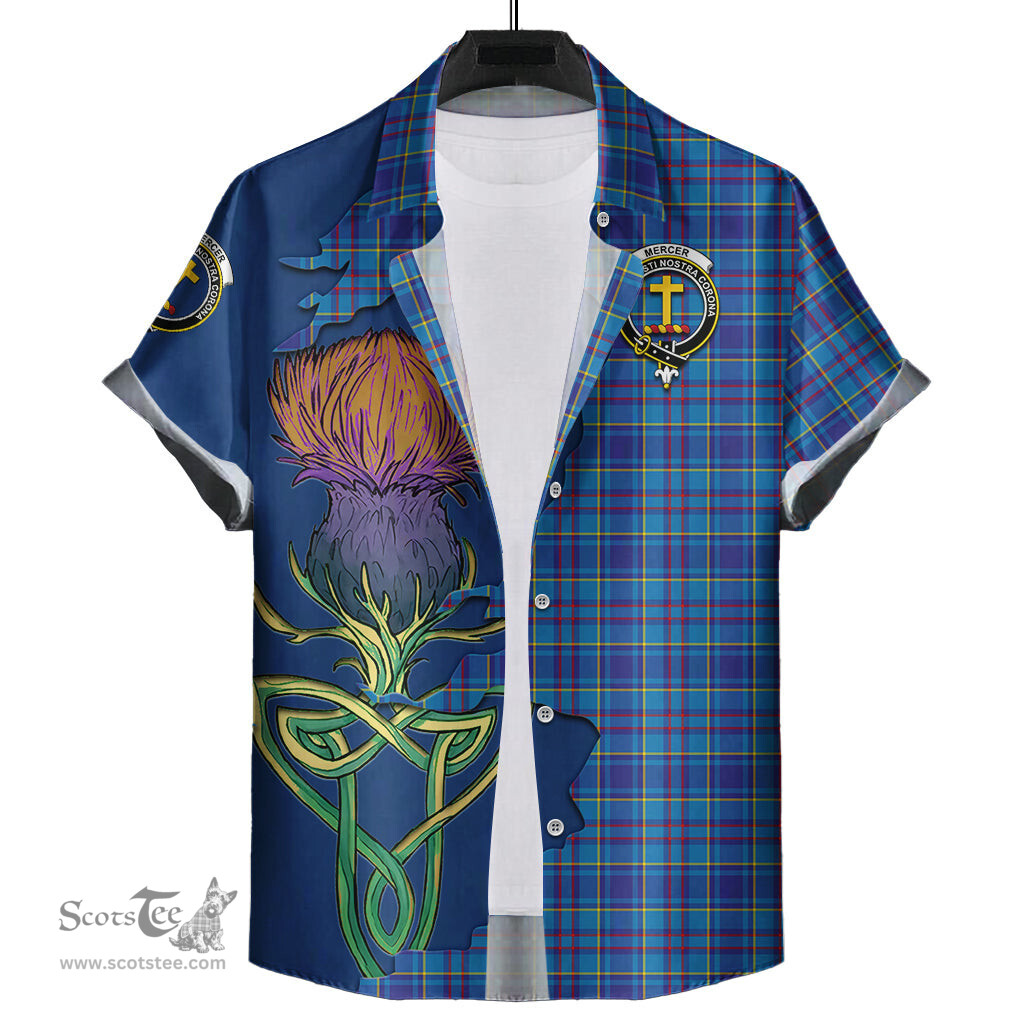 Scottish Mercer Modern Clan Tartan Crest with Thistle and Scotland Map Tartan Plaid Shirt Scottish Plaid Tartan Plaid - ScotsTee - scotstee.com