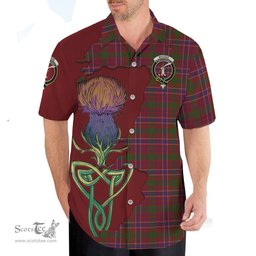 Scottish MacRae Red Clan Tartan Crest with Thistle and Scotland Map Tartan Plaid Shirt Scottish Plaid Tartan Plaid - ScotsTee - scotstee.com