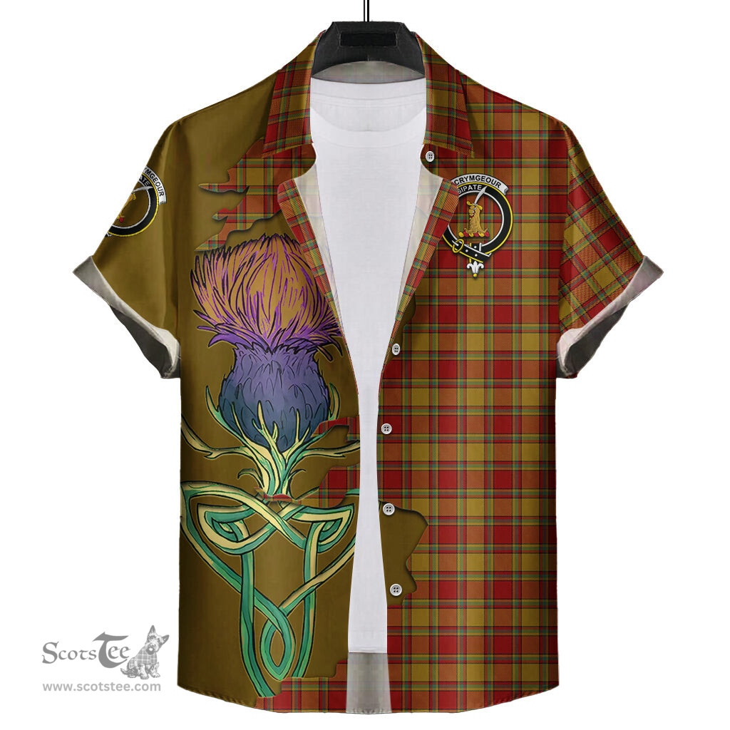 Scottish Scrymgeour Clan Tartan Crest with Thistle and Scotland Map Tartan Plaid Shirt Scottish Plaid Tartan Plaid - ScotsTee - scotstee.com