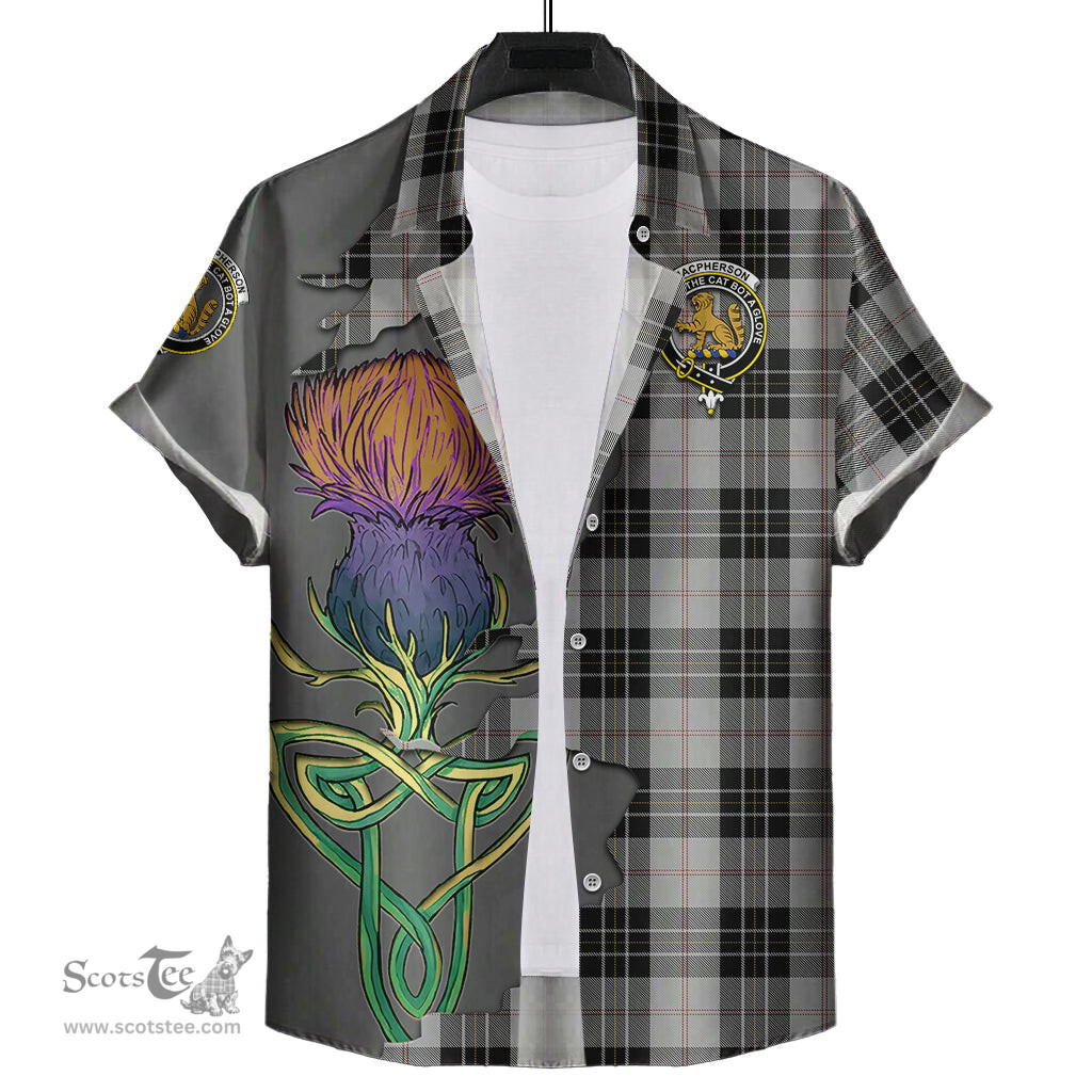 Scottish MacPherson Dress Clan Tartan Crest with Thistle and Scotland Map Tartan Plaid Shirt Scottish Plaid Tartan Plaid - ScotsTee - scotstee.com