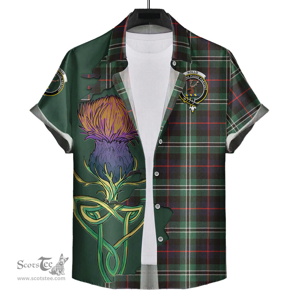 Scottish Rollo Hunting Clan Tartan Crest with Thistle and Scotland Map Tartan Plaid Shirt Scottish Plaid Tartan Plaid - ScotsTee - scotstee.com